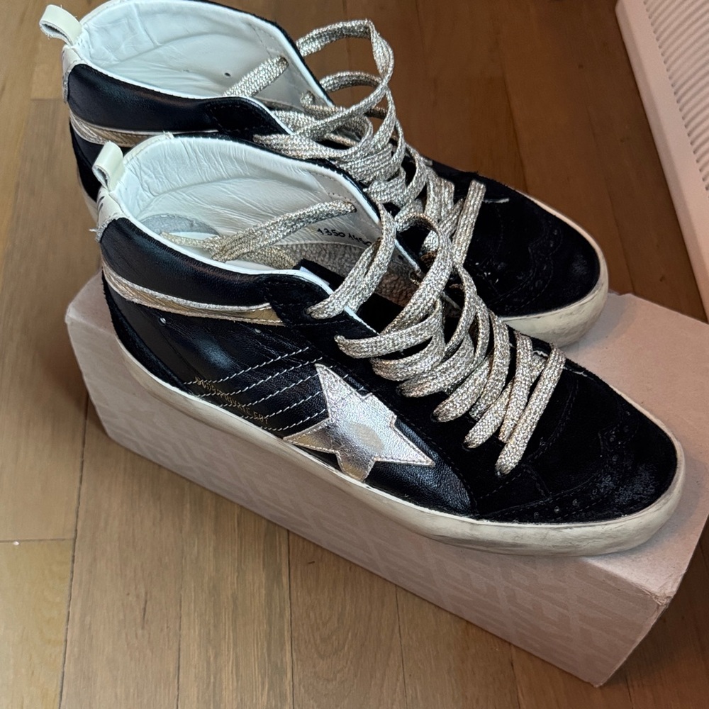 Black and Silver High-Top Sneakers